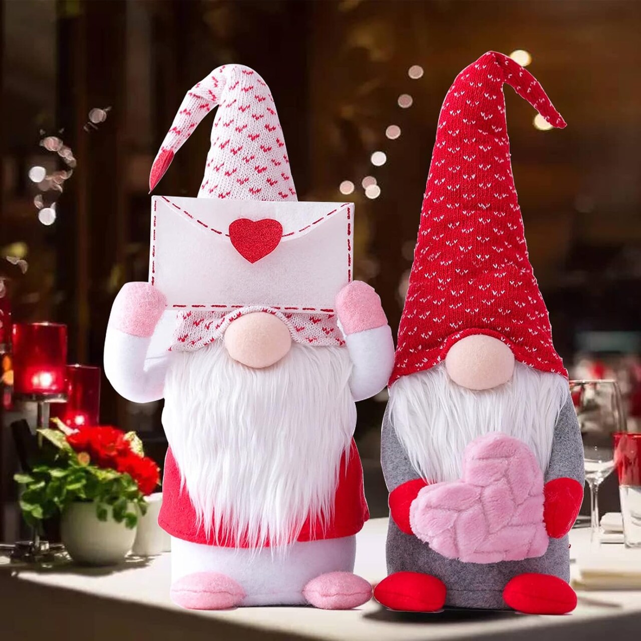 2PCS Valentine’s Day Gnomes Decorations – Handmade Mr. & Mrs. Swedish Tomte Plush Dolls, Romantic Gnome Ornaments for Wife, Girlfriend, Women
